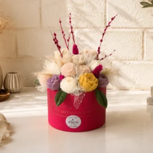 باکس گل شمعی دست‌ساز سرخابی (حدود ۲۰ شاخه گل)